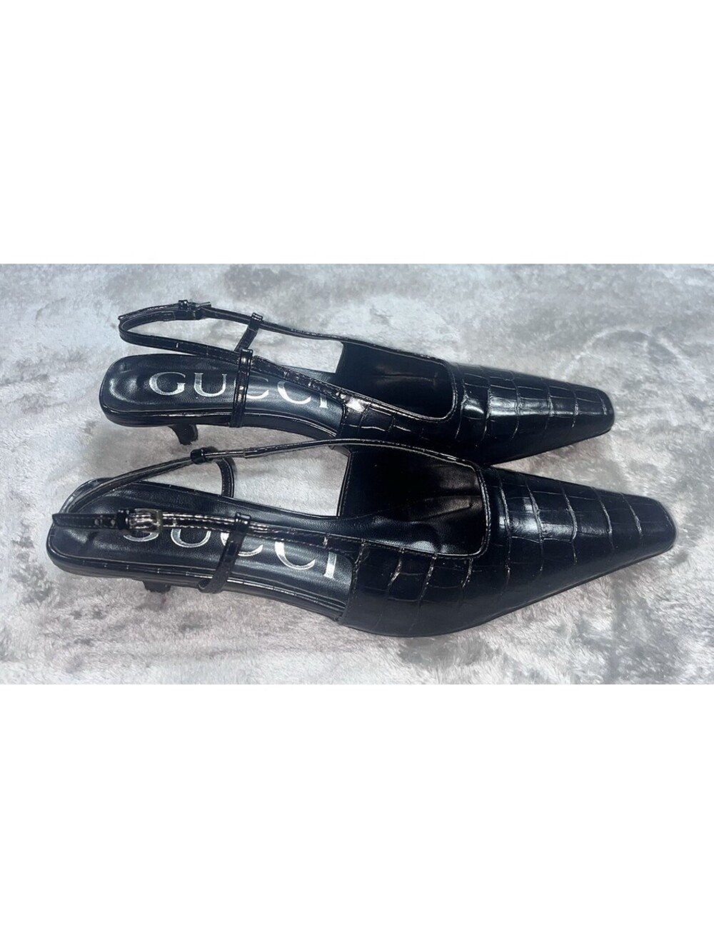 Gucci Crocodile Embossed Slingback Pumps Size 39 Made In Italy